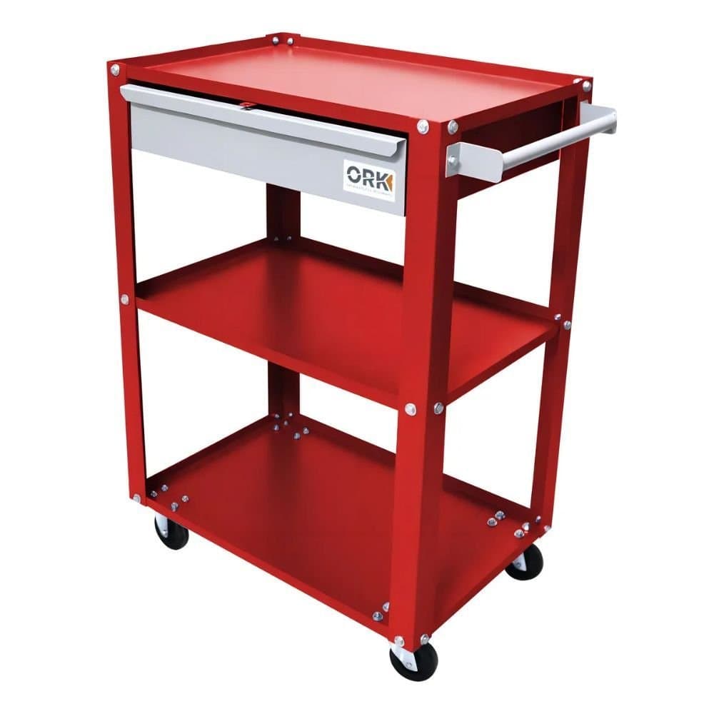 Carrinho de Ferramentas Aberto com 03 Prateleiras 01 Gaveta Vermelho ORK-CAR-072