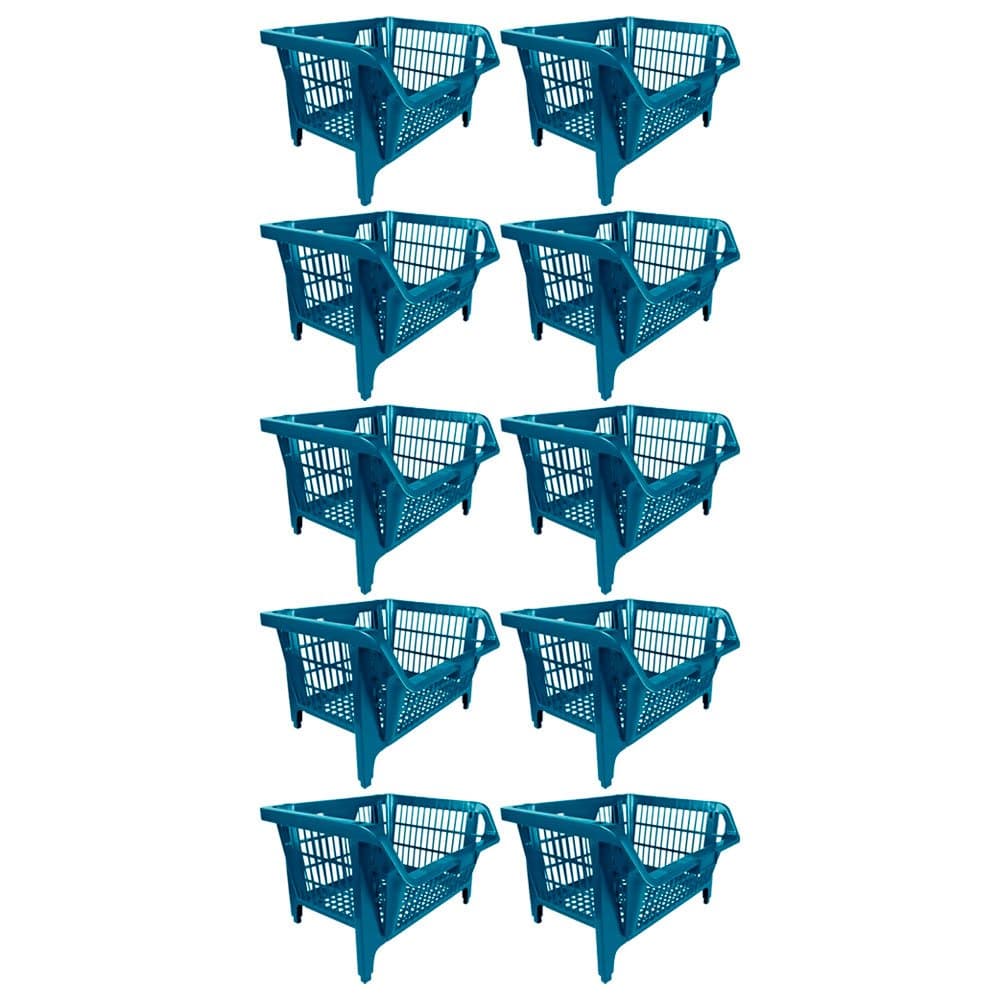 Kit com 10 Cestos Expositores Plastico Azul Pratico PRESTO-K4652
