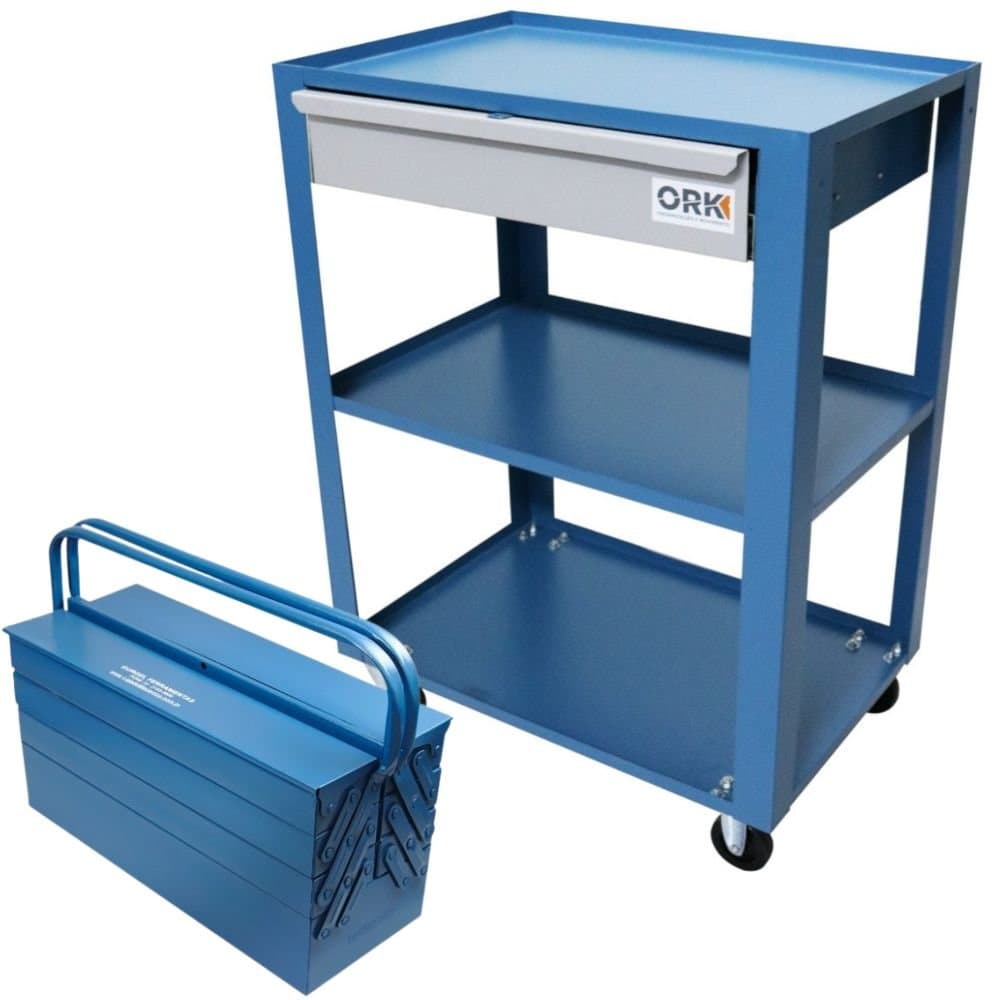 Combo Carrinho Aberto para Ferramentas com 1 Gaveta Caixa de Ferramentas com 7 Gavetas Azul ORK-K8051