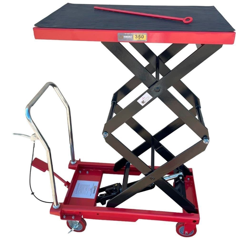 Mesa Hidraulica Pantografica Duplo Estagio 350Kg Vermelho com Trava de Seguranca e Borracha Antiderrapante RIBEIRO-9067