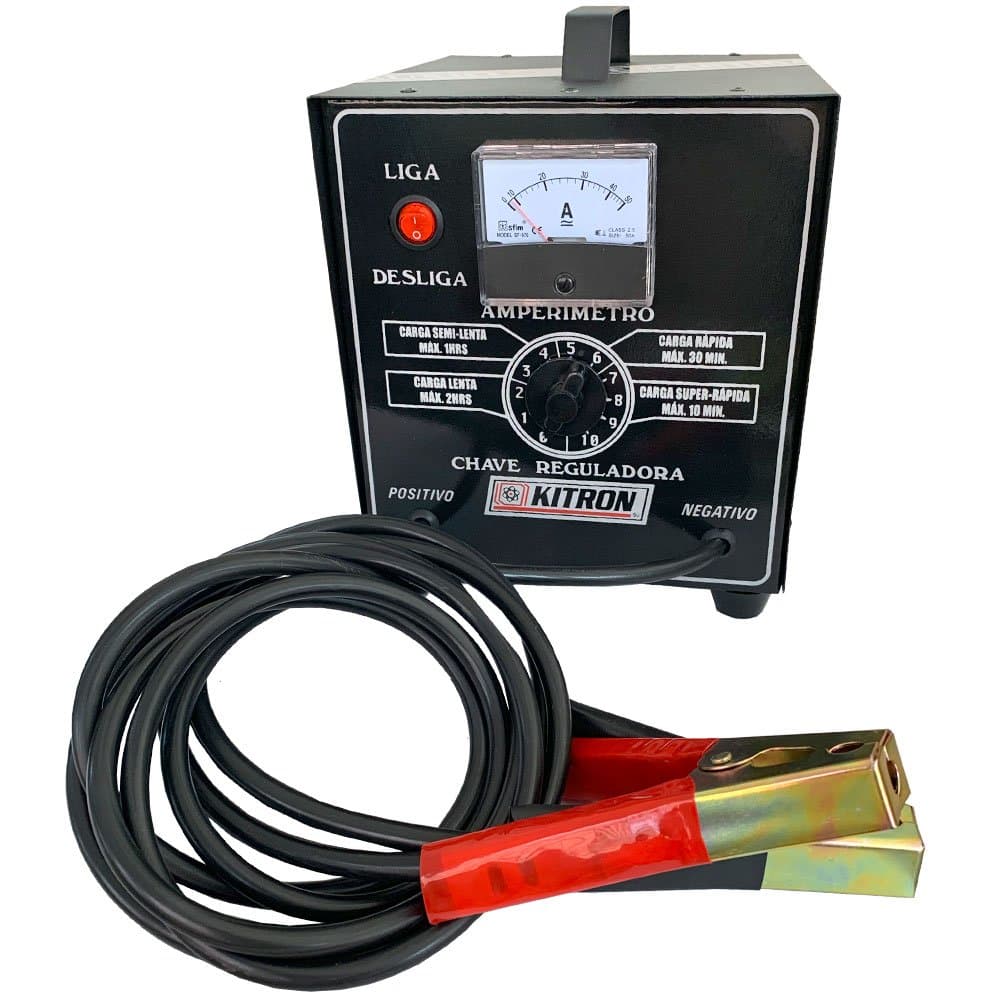 Carregador de Bateria Portatil 50A 12V Bivolt com Auxiliar de Partida KITRON TECH-400002