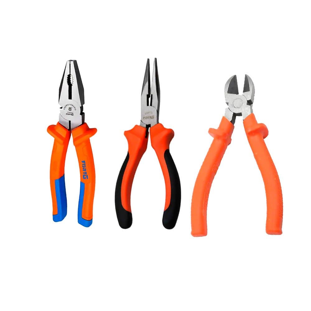 Combo Alicate Universal 8 Pol em CR-V Isolado Alicate de Bico Meia Cana 65 Pol Alicate de Corte Diagonal de 65 Pol Profissional FORTGPRO-K5494