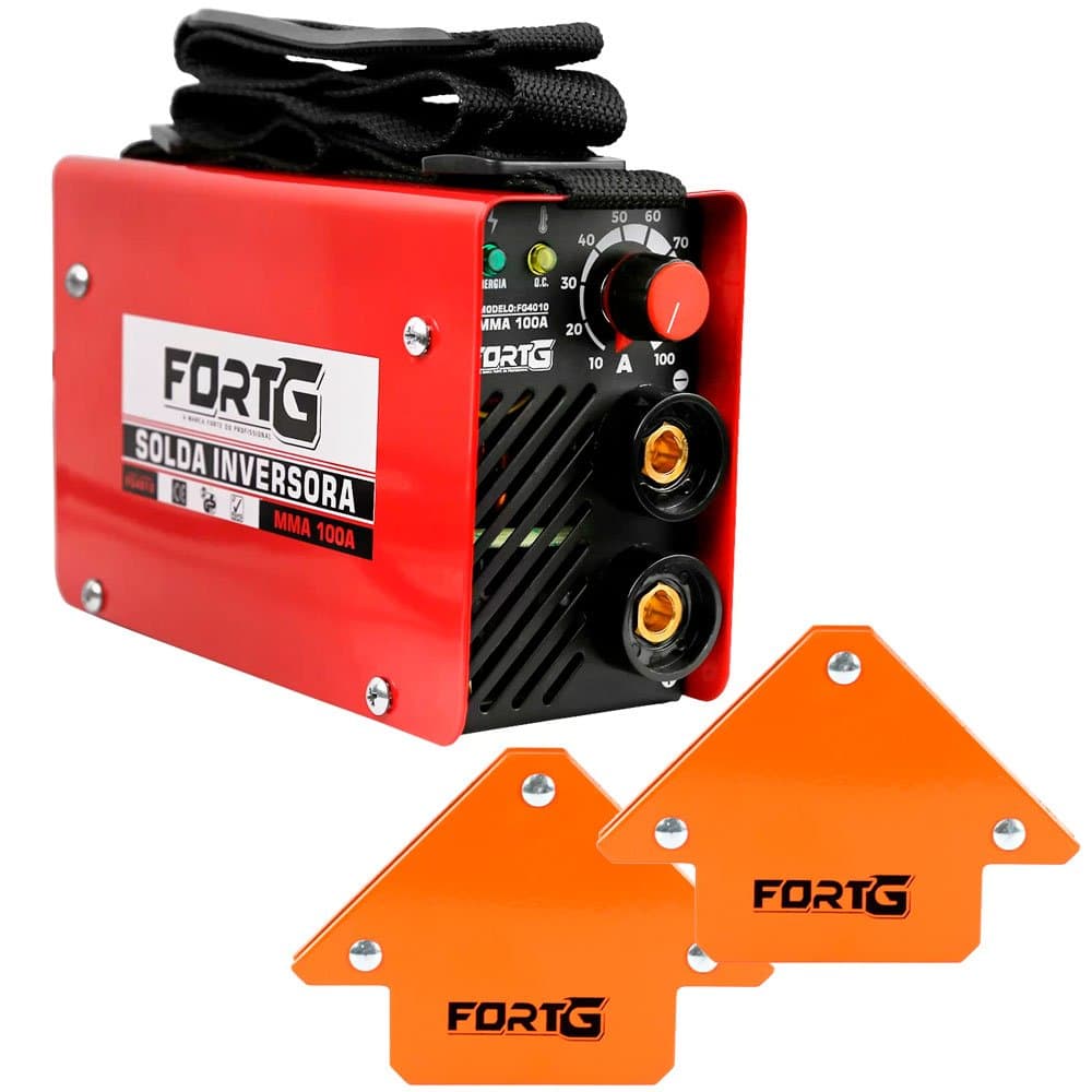Combo Maquina Inversora de Solda MMA 100A 220V com Acessorio 2 un Esquadro Magnetico 12Kg para Soldador FORTGPRO-K3573