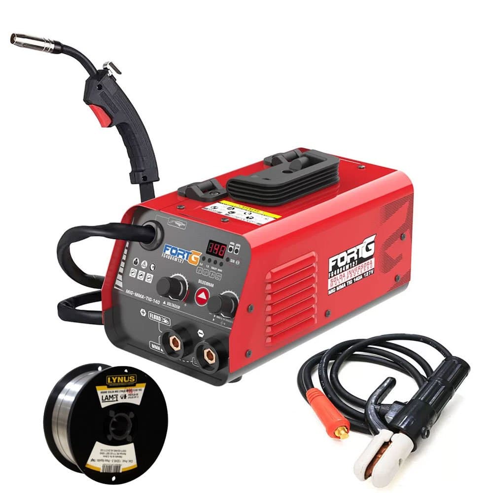 Combo Maquina de Solda Multiprocesso MIG MMA TIG 120A 220V Rolo Arame de Solda MIG sem Gas 08mm 1Kg FORTG-K513MSM
