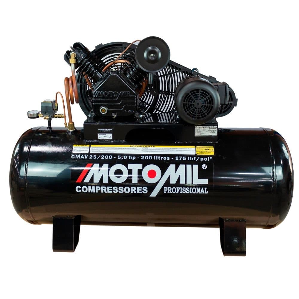 Compressor de Ar 25 Pes 200L 6HP 220380V - Trifasico MOTOMIL-CMV-25200