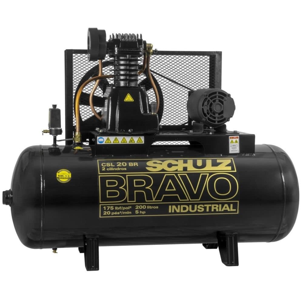 Compressor de Ar Industrial 20 Pes 200L 5HP 220380V - Trifasico SCHULZ-CSL20BR200