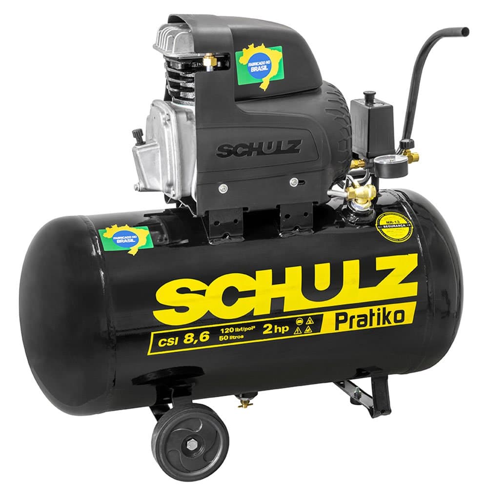 Compressor de Ar Pistao Pratiko 50L 86 Pes 2CV com Rodas 220V SCHULZ-915042