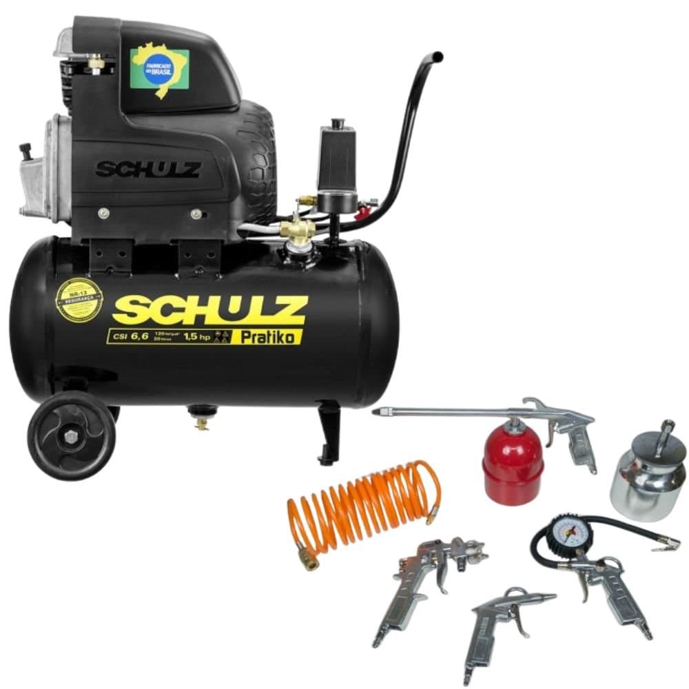 Combo Motocompressor de Ar 15HP 20L 220V com Jogo de Acessorios 5 Pecas SCHULZ-K8693
