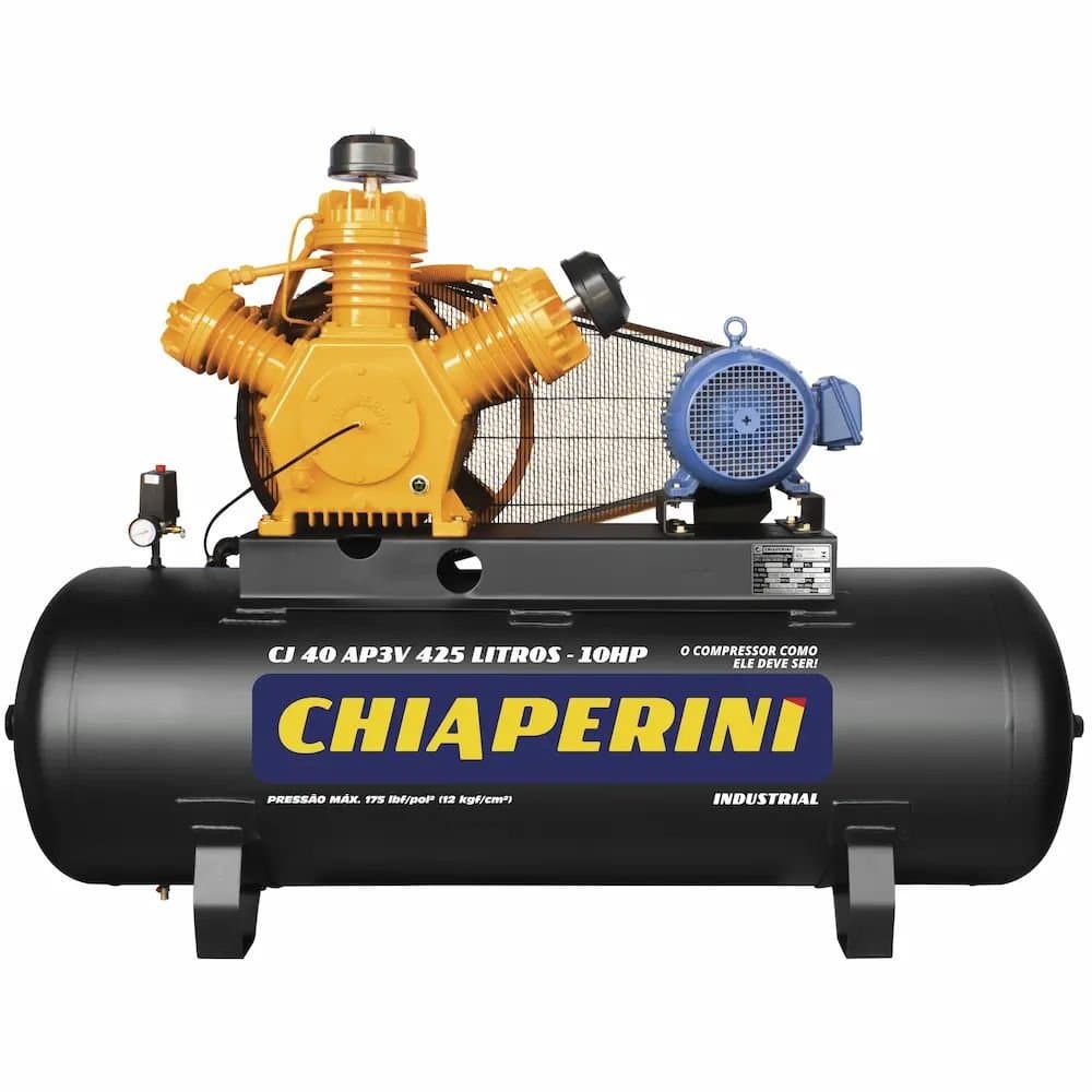 Compressor de Ar 40 Pes 425L 10HP Trifasico Motor Blindado Chiaperini-4CJ40AP3V425L