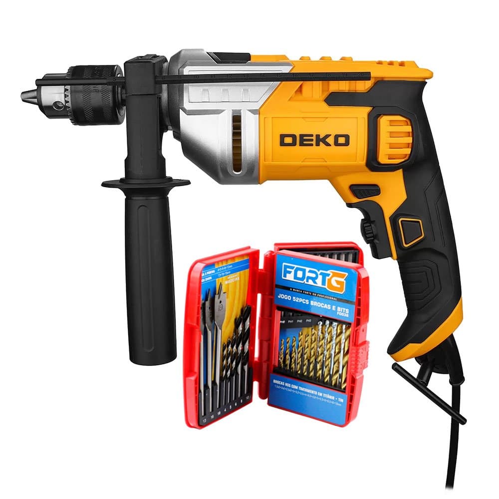 Combo Furadeira de Impacto 12 Pol 800W 110V Jogo de Brocas e Bits com 52 Pecas DEKO-K519FIP03