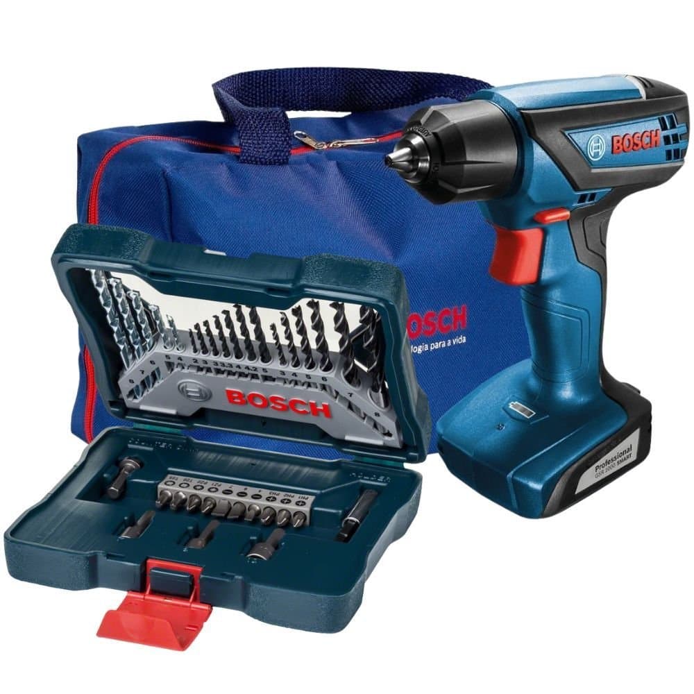 Combo Parafusadeira Furadeira 12V 15Ah 220V Smart com Bolsa e Carregador Bivolt e Jogo X-Line para Furar e Parafusar com 33 Pecas e Maleta BOSCH-K7451
