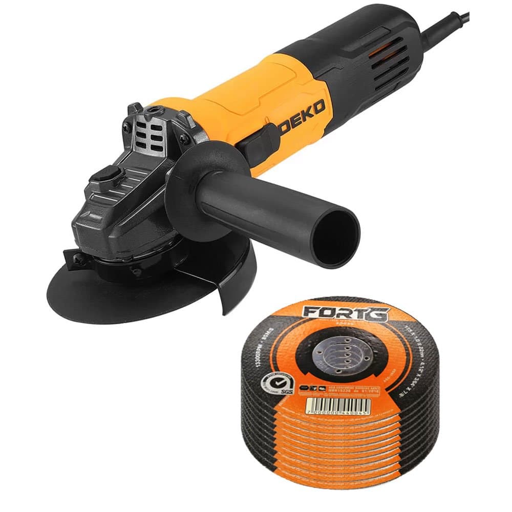Combo Esmerilhadeira Angular Industrial 412 Pol 750W 12000RPM 127V 10 Discos de Corte Fino de Aco Inox 412 Pol DEKO-K496EAI02