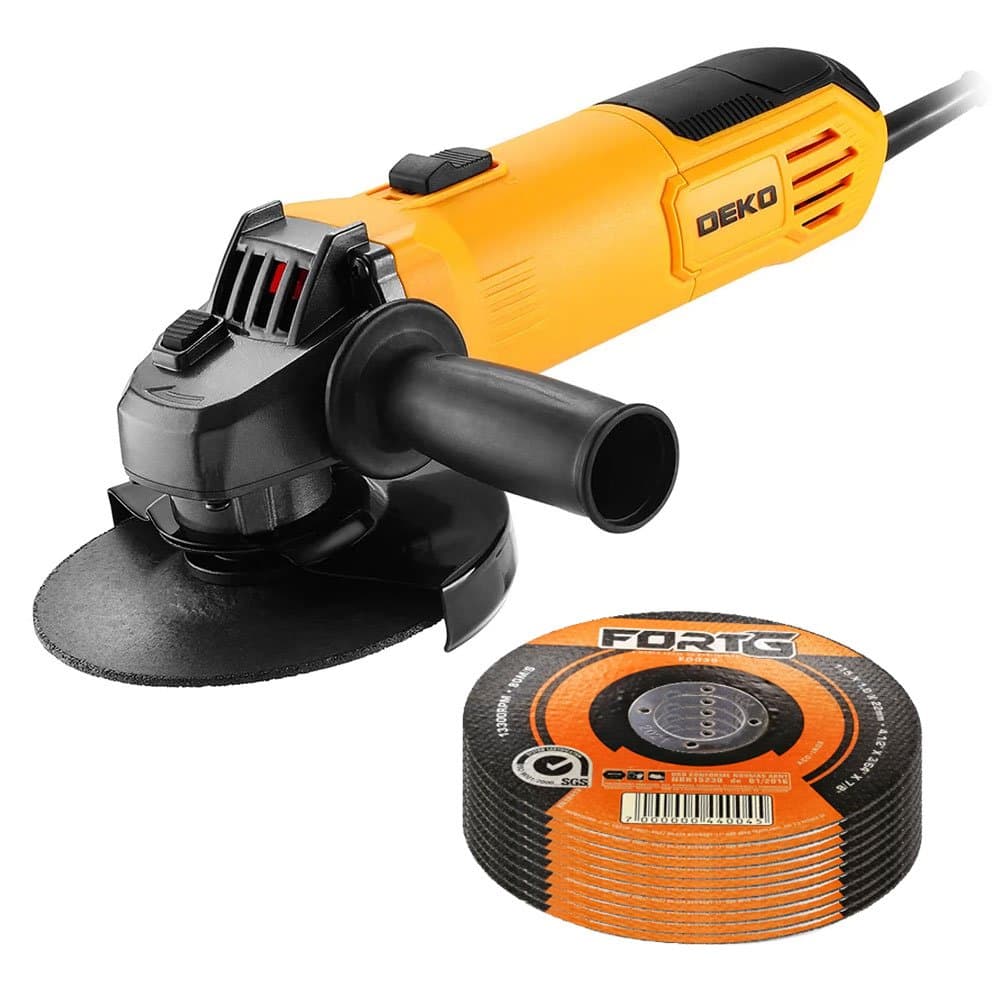 Combo Esmerilhadeira Angular 5 Pol 710W 12000Rpm 110V 10 Discos de Corte Fino de Aco Inox DEKO-K531EA5
