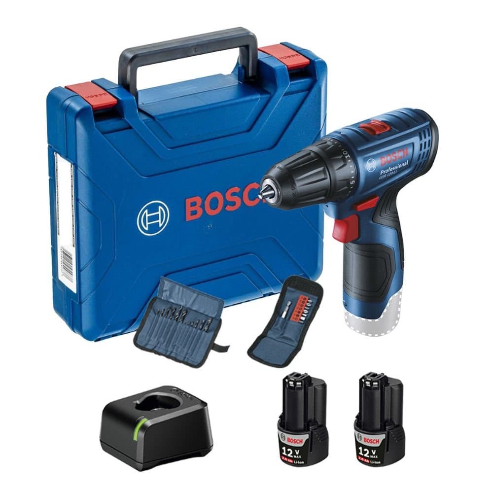Parafusadeira Furadeira GSR 120- LI 12V com 2 Baterias e Maleta e Acessorios BOSCH-06019G80E2-000
