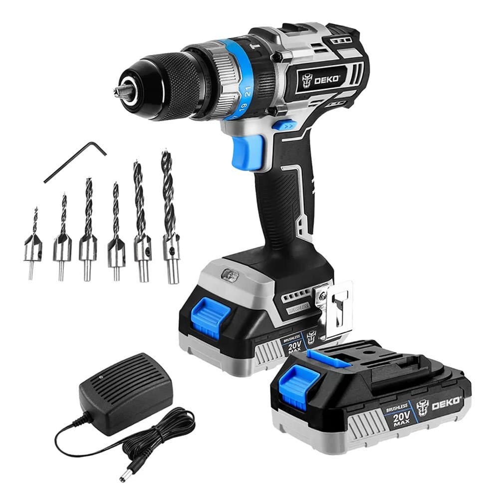 Combo Furadeira Parafusadeira de Impacto Brushless 12 Pol com 2 Baterias e Carregador Jogo de Brocas  7 Pecas DEKO-K5156