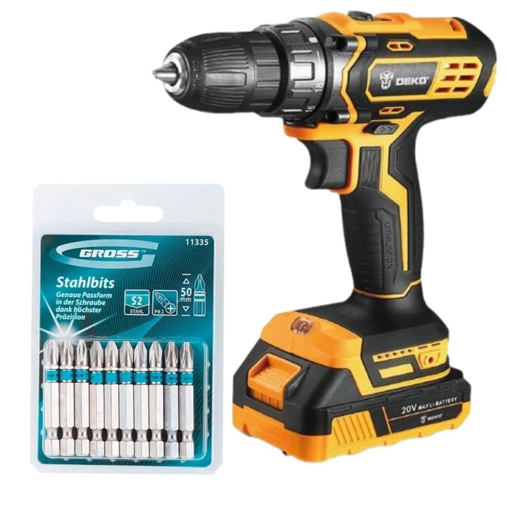 Combo Parafusadeira Furadeira 38 Pol 20V Jogo de 10 Bits Phillips PH2 50mm DEKO-K8277