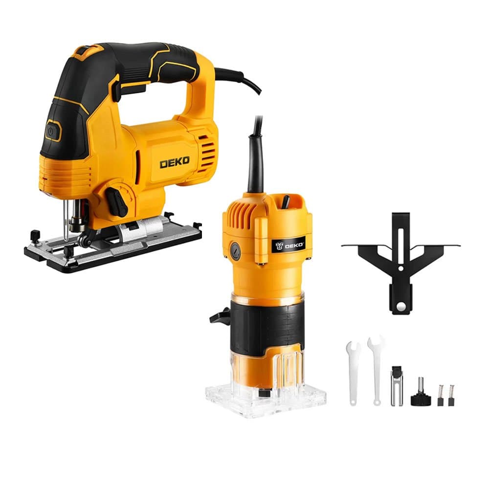 Combo Serra Tico Tico Profissional 800W 220V com Laser e Luz de LED Tupia Laminadora 14 Pol 30000Rpm 350W 220V DEKO-K508STT01
