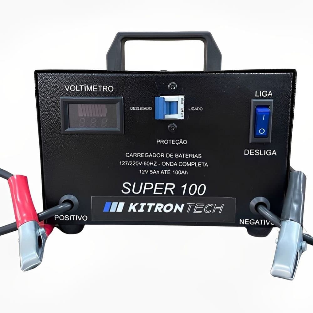 Carregador de Bateria com Voltimetro Digital 12V 10A Bivolt KITRON TECH-400080