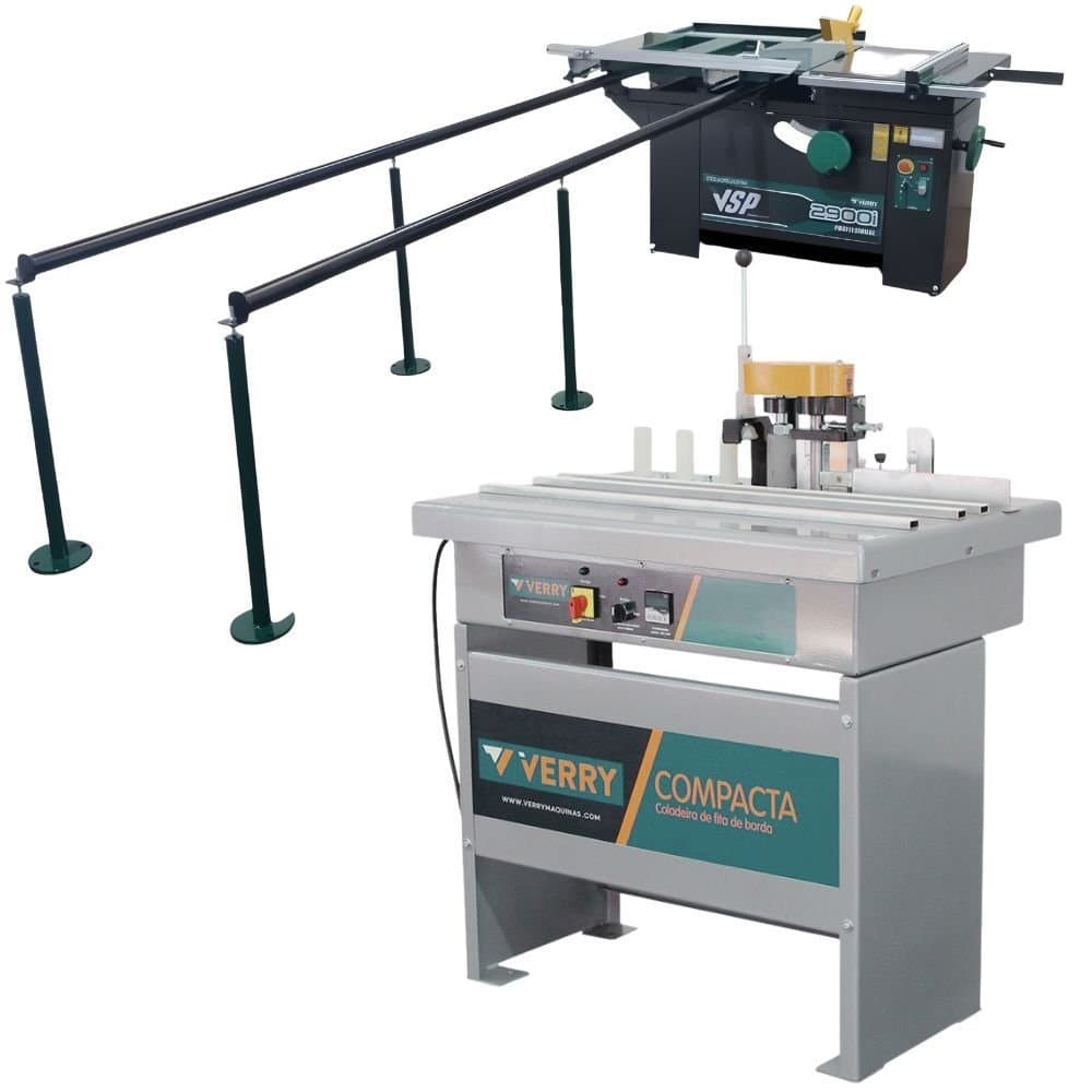 Combo Coladeira de Borda New Plus Compacta Monofasica 1400W 220V com Esquadrejadeira VSP 2900I Trifasico 3CV 220V VERRY-K8094