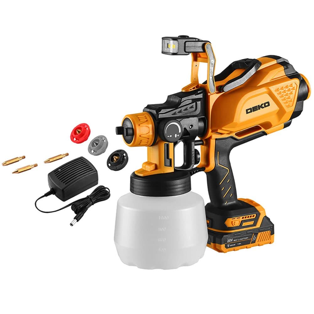 Pistola de Pintura Pulverizacao HVLP a Bateria 20V 1200ml com Carregador Bivolt DEKO-DKSG20K3Y-S1