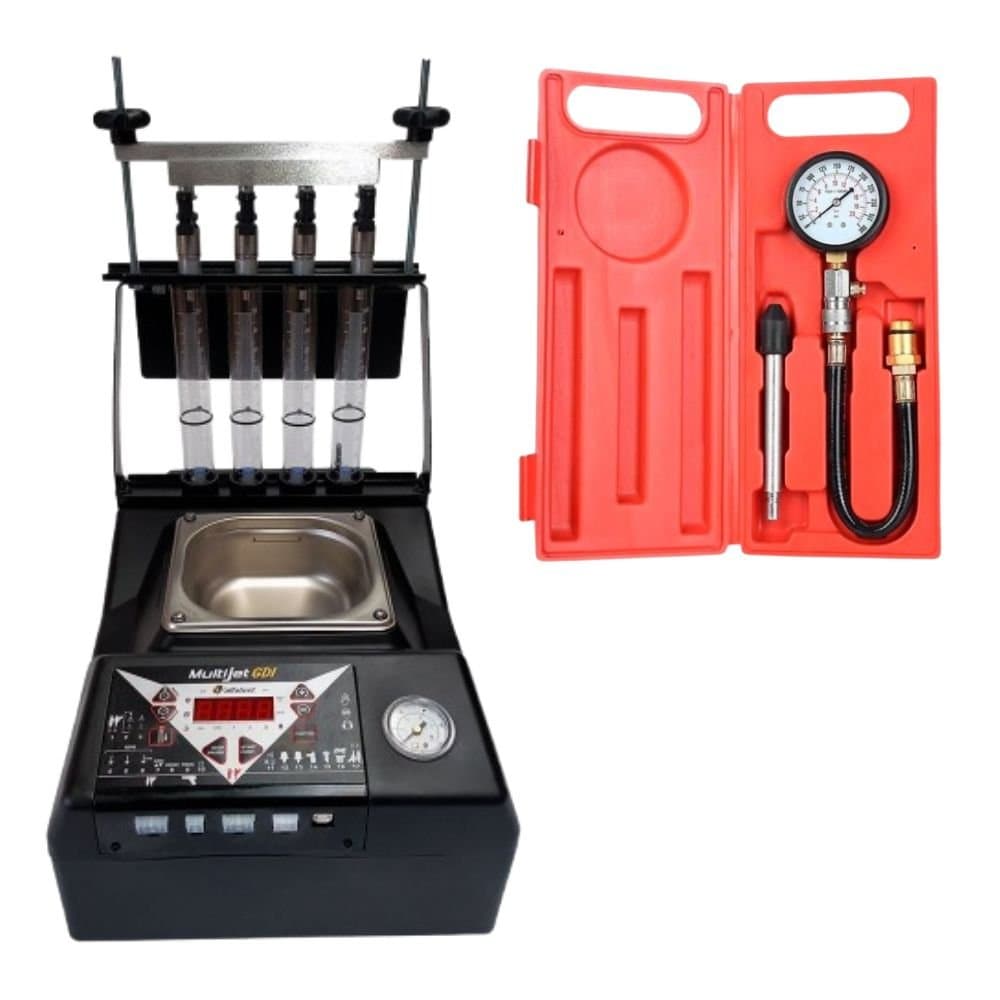 Combo Maquina de Teste e Limpeza de Bicos Injetores Multijet GDI 4 Medidor de Compressao para Motor - 0 a 300 PSI ALFATEST-K8125