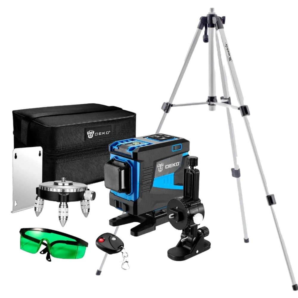 Combo Nivel a Laser 12 Linhas Verdes 20m Tripe para Niveis Laser com Ajuste 420 a 1260mm DEKO-K7941