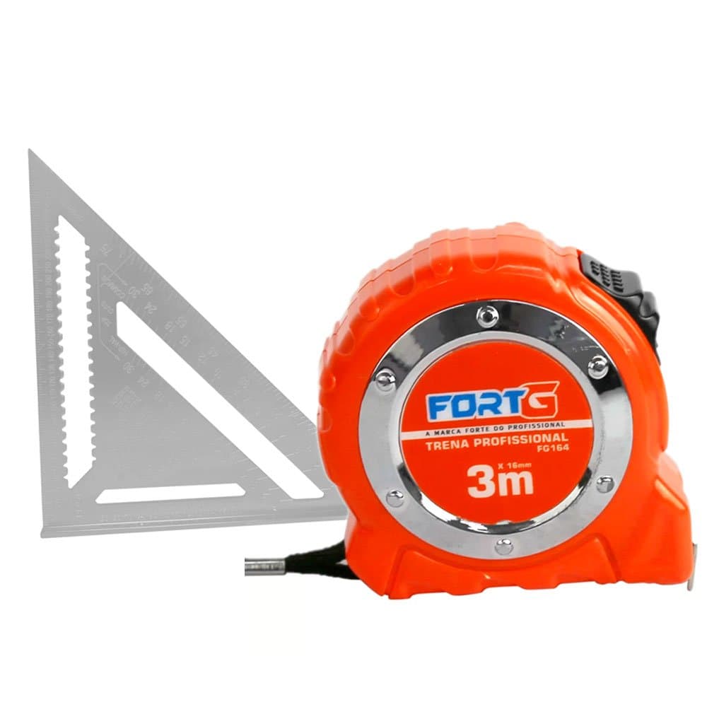 Combo Esquadro Triangular -FG156 12 Pol Trena Profissional 3m x 16mm FORTGPRO-K1816