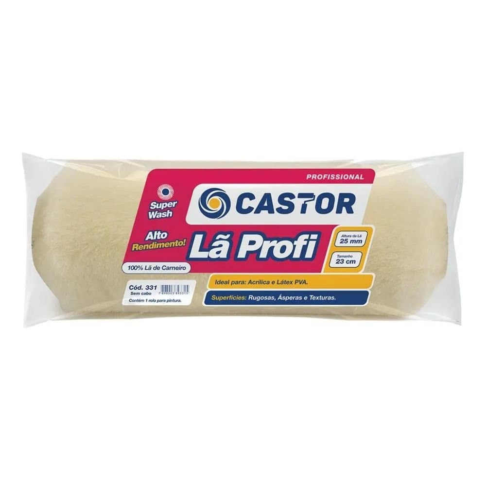 Rolo de La de Carneiro Premium 25mm x 23cm sem Cabo CASTOR-331
