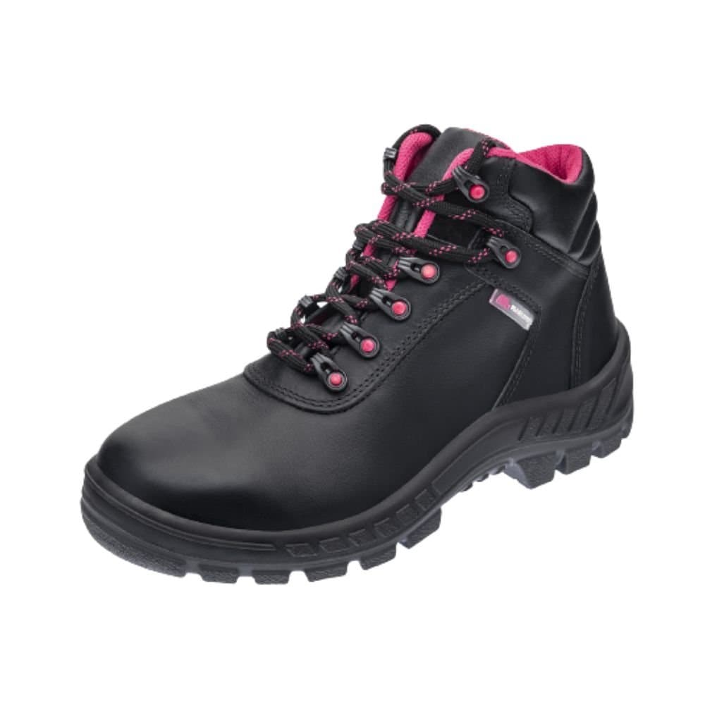 Bota de Seguranca Couro Antichamas N40 Cor Preto com Cadarco e Forro Cor Rosa MARLUVAS-701316-40