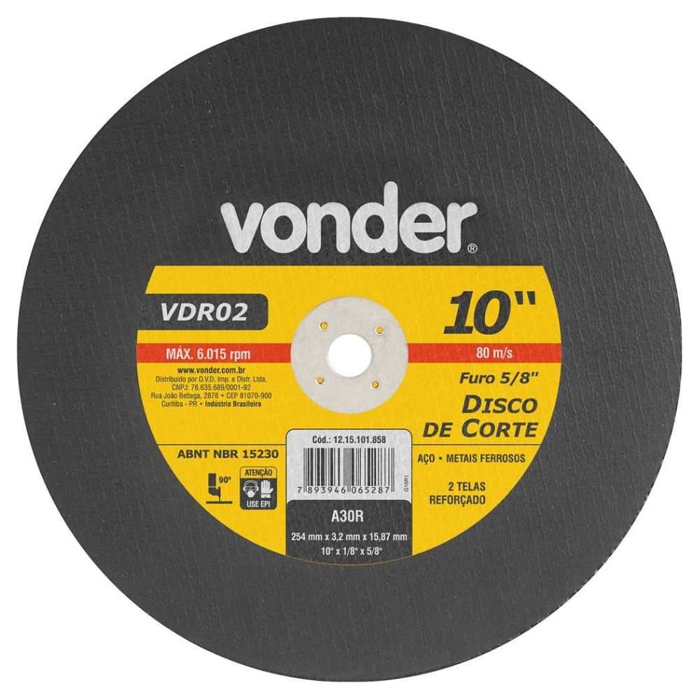 Disco de Corte 254 x 32 x 1587mm G30 para Aco e Metais Ferrosos VONDER-1215101858