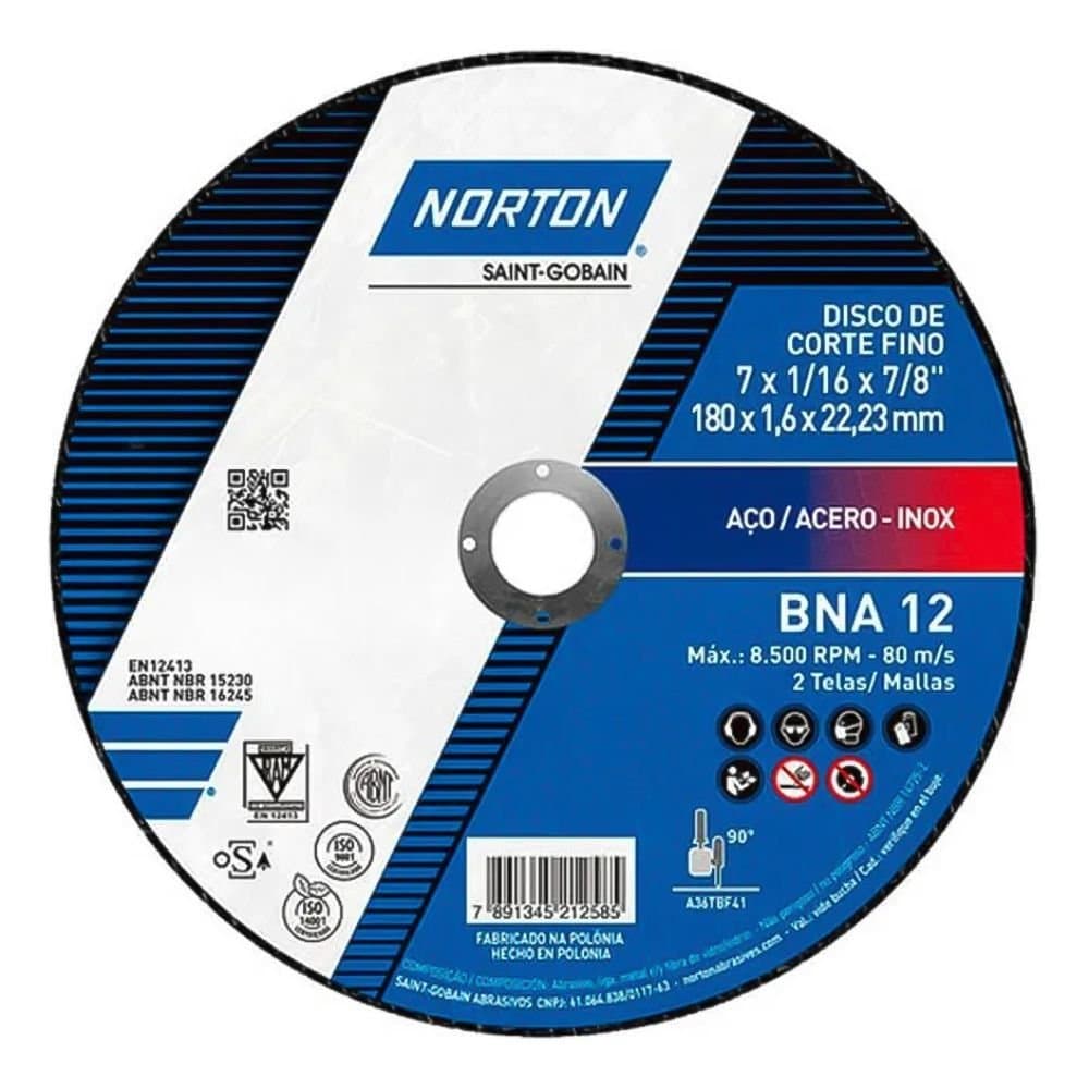 Disco de Corte BNA 12 180x16x2223mm para Aco NORTON-000000066252846559