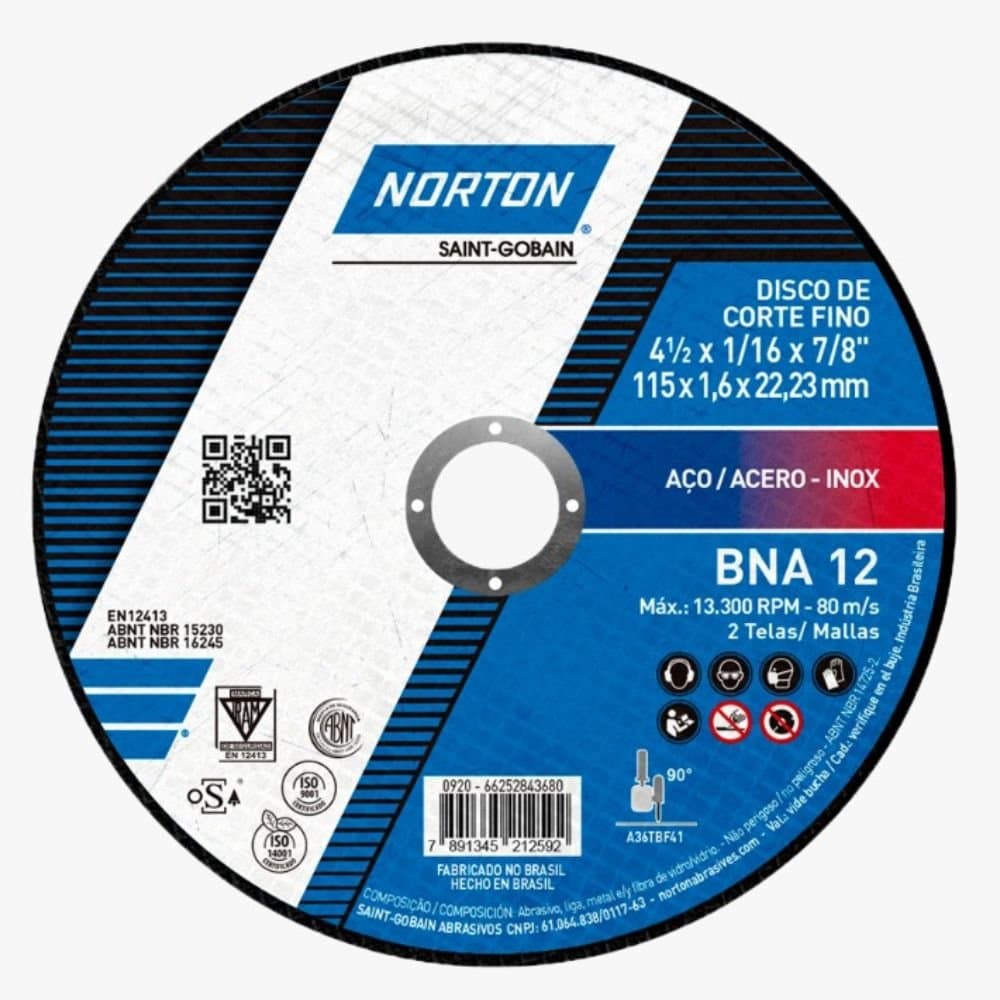 Disco de Corte BNA 12 115x16x2223mm para Aco NORTON-66252843680