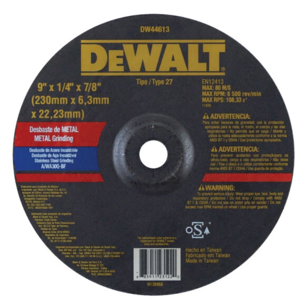 Disco de Desbaste Inox 9 Pol DEWALT-DW44613