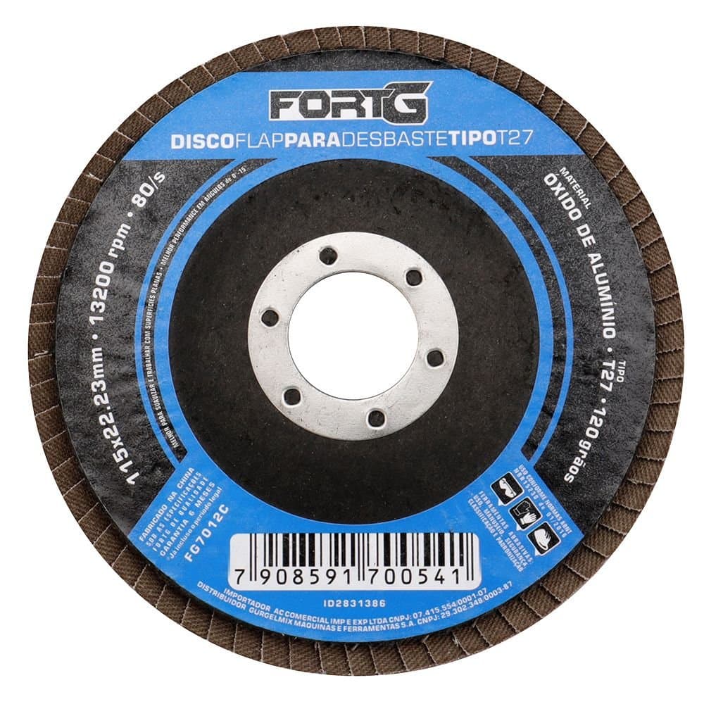 Disco Flap Abrasivo de Aluminio para Desbaste tipo T27 412 115x2223mm Grao 120 FORTGPRO-FG7012C