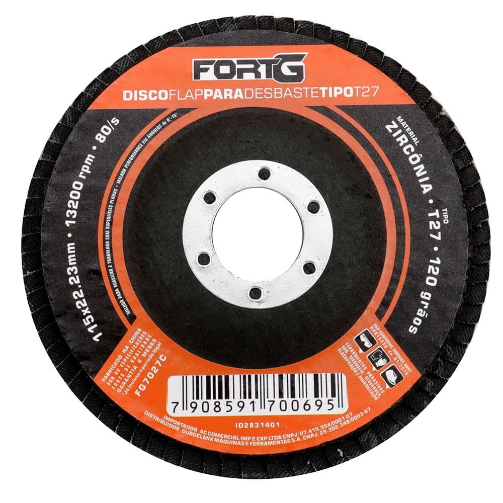Disco Flap Abrasivo de Zirconia para Desbaste tipo T27 412 115x2223mm Grao 120 FORTGPRO-FG7027C