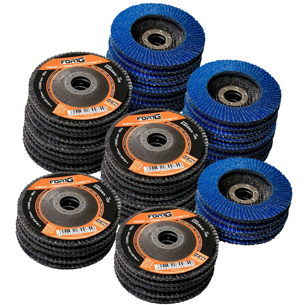 Kit com 55 Discos Flap Abrasivo de Zirconia para Desbaste tipo T27 412 Pol 115x2223mm Grao 120 FORTGPRO-K5870