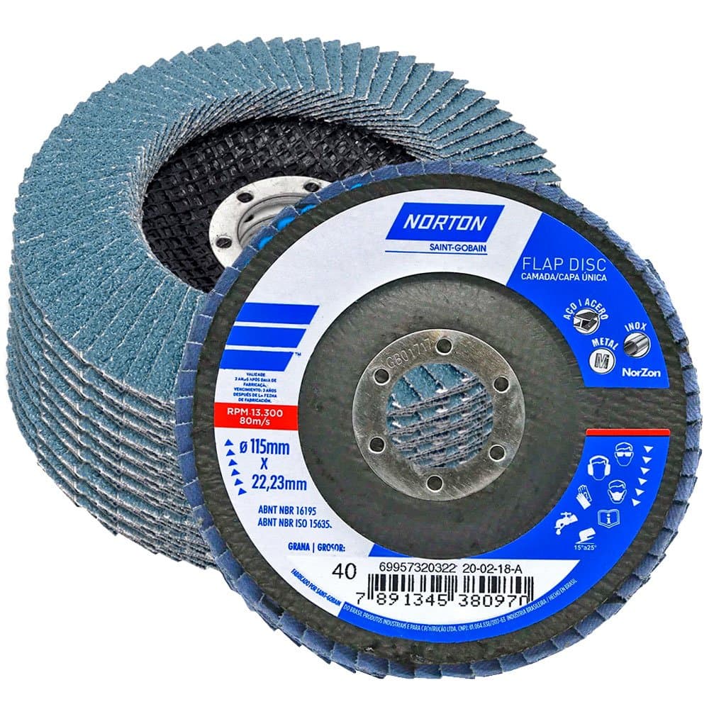 Kit com 11 Discos Flap Original R822 115mm Grao 40 NORTON-K5920
