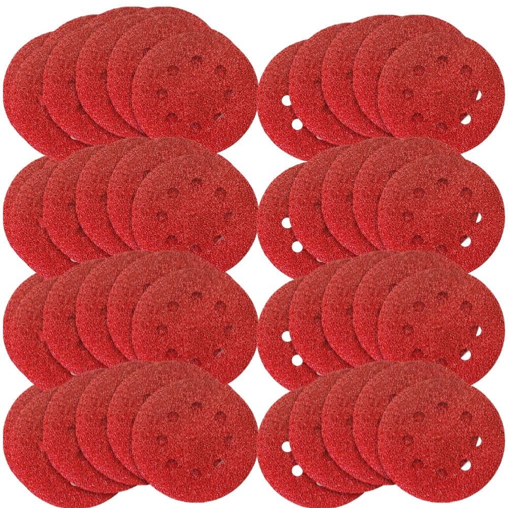 Kit com 8 Jogos de Discos de Lixa 125mm Grao 80 com Velcro Perfurado com 5 Pecas MTX-K3068