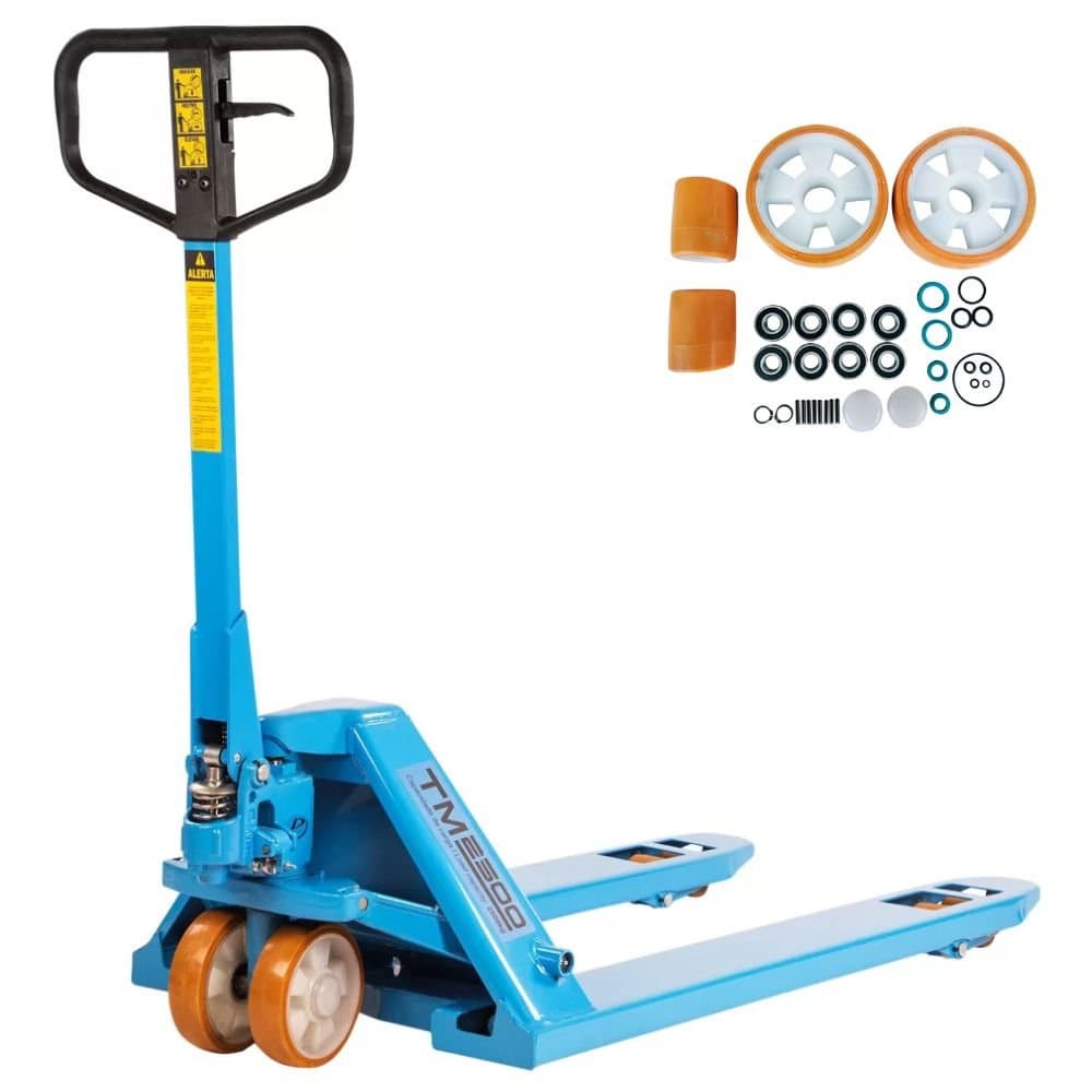Combo Transpalete Manual 2500Kg 680 x 1150 mm com Roda Dupla de PU Conjunto Manutencao TM 2500 com Rodas Simples de Poliuretano PALETRANS-K5824