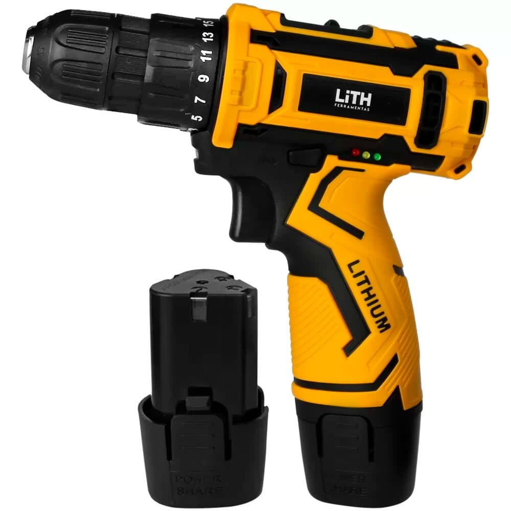 Combo Furadeira Parafusadeira Reversivel 12V 15Ah com Carregador Bivolt Bateria de Ions de Litio 12V 15Ah LITH-KIT-LT7035