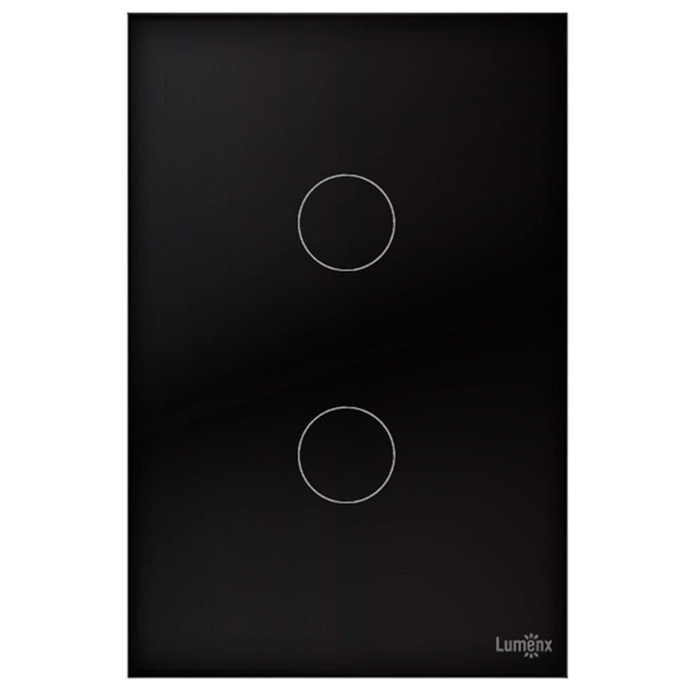 Interruptor Touch Glass em Acrilico Preto com 2 Botoes LUMENX-TGP2P