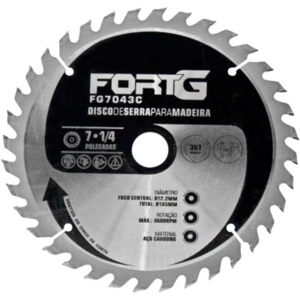 Disco de Serra para Madeira em Aco Carbono 714 Pol 185x30mm 36T FORTGPRO-FG7044C