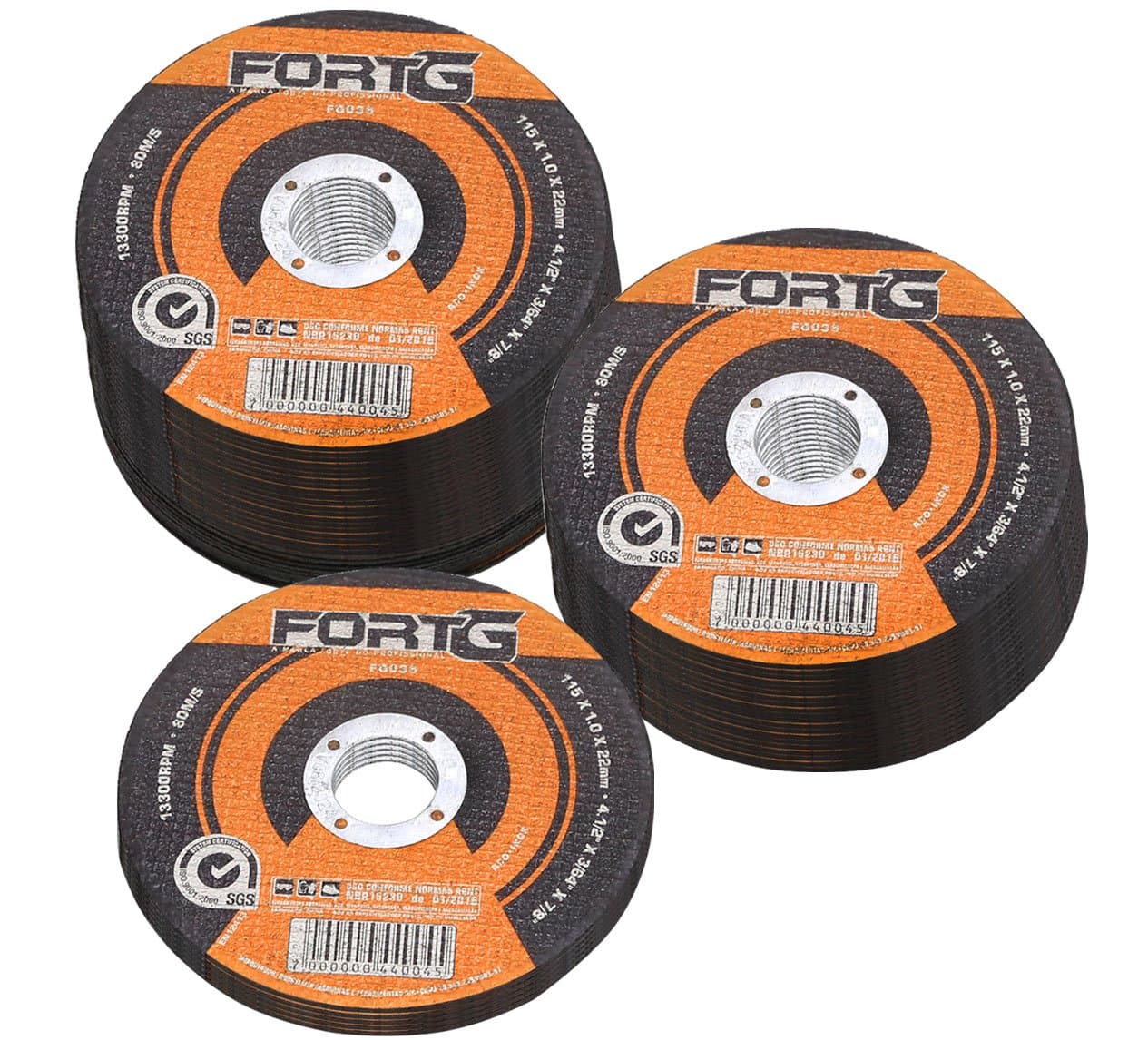 Kit com 55 x Discos de Corte Fino de Aco Inox 412 Pol - 115 x 10 x 22mm FG035 - CLASSE A - PROFISSIONAL FORTGPRO-K5834