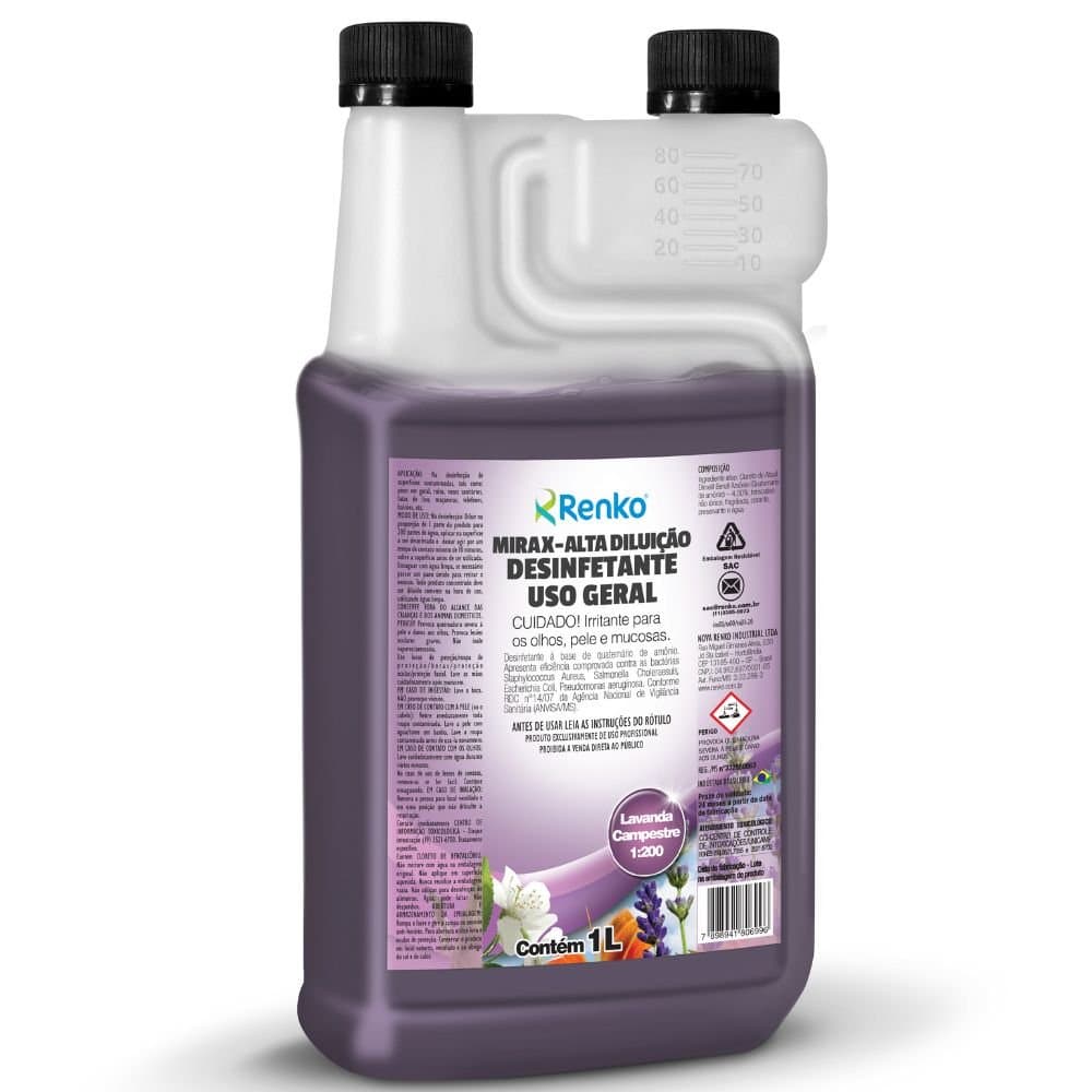 Mirax Desinfetante Alta Diluicao Lavanda Campestre 1 Litro com Dosador RENKO-MADLDX