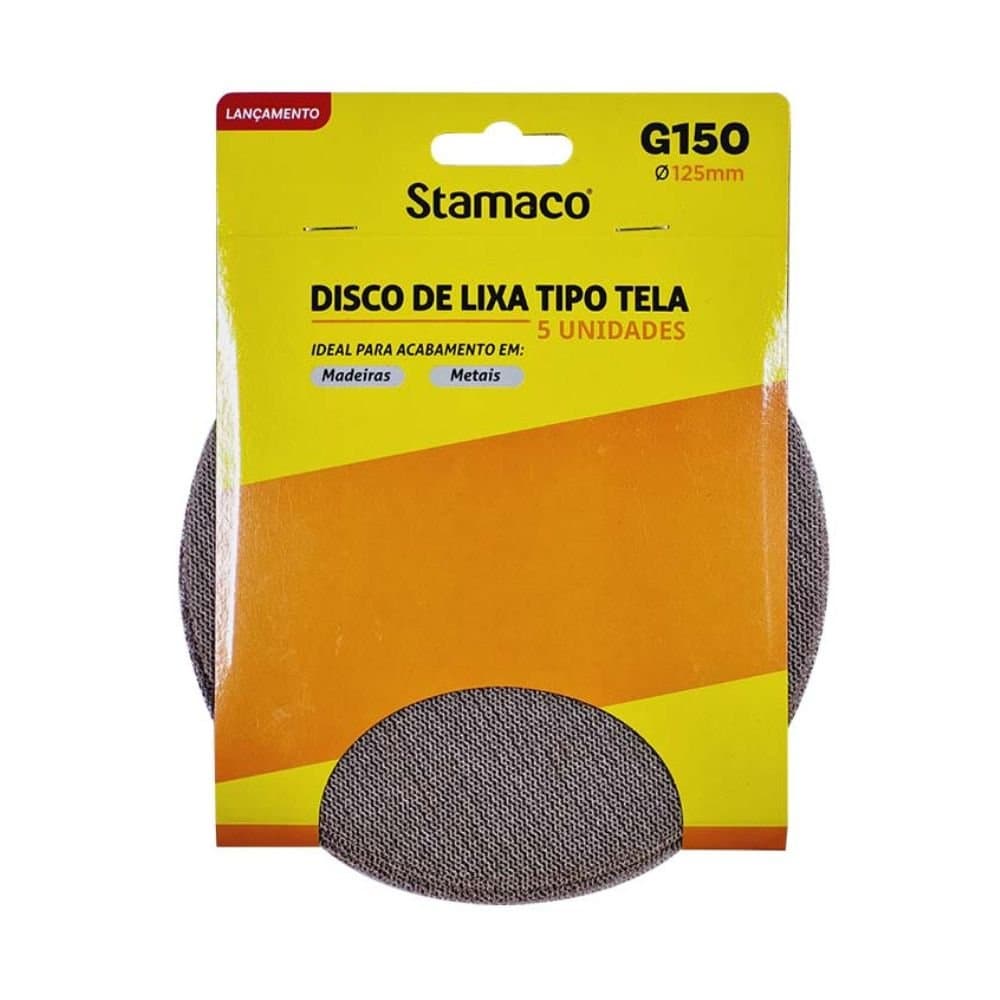 Lixa tipo Tela 125mm Grao 150 5 Unidades STAMACO-10302