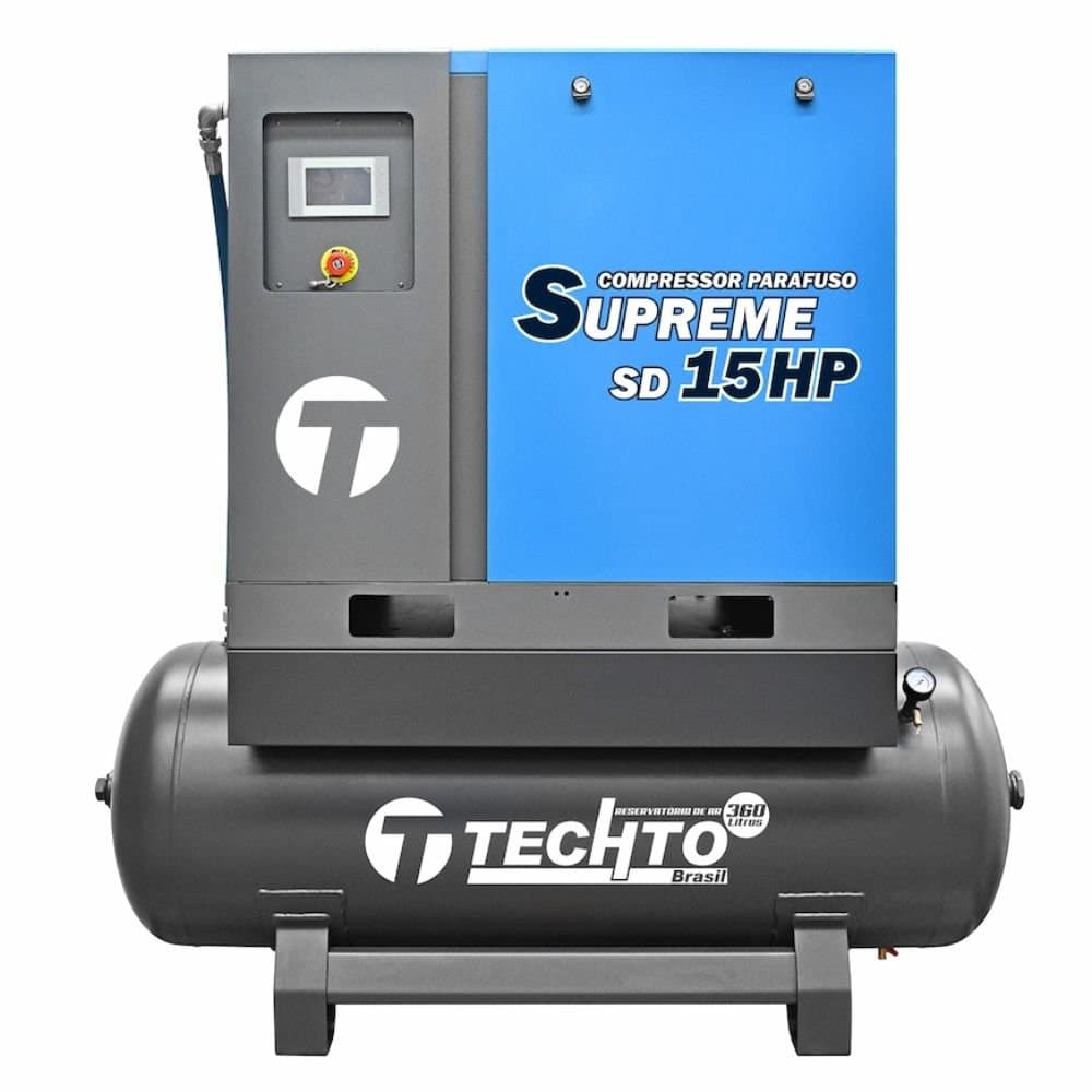 Compressor de Parafuso Supreme SD Direct Drive 15HP 360L 48 Pes 220V - Trifasico TECHTO-7287