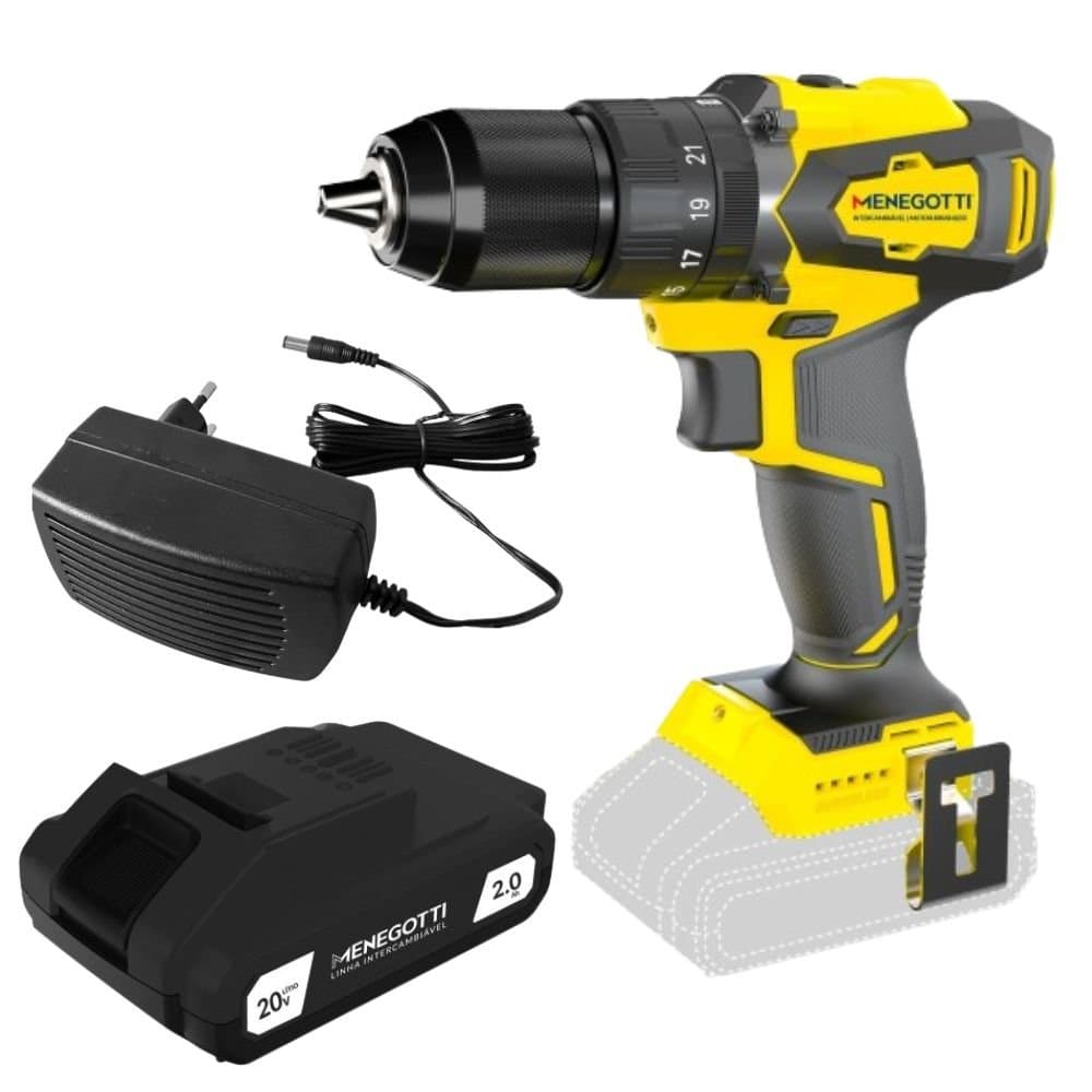 Combo Parafusadeira e Furadeira de Impacto 12Pol 20V Brushless com Bateria Intercambiavel 20V 2Ah e Carregador de Bateria 15Ah Bivolt MENEGOTTI-K7850