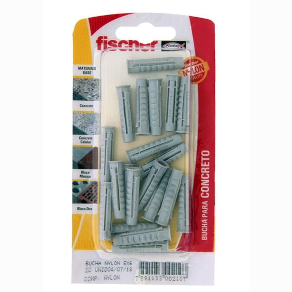 Cartela com 20 Buchas de Nylon SX6 FISCHER-600210