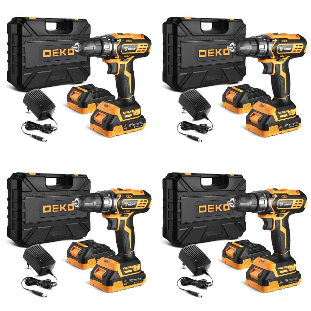 Kit com 4 Parafusadeira Furadeira de Impacto 38 Pol 20V com 2 Baterias 15AH Li-ion Carregador e Maleta com Acessorios DEKO-K8837