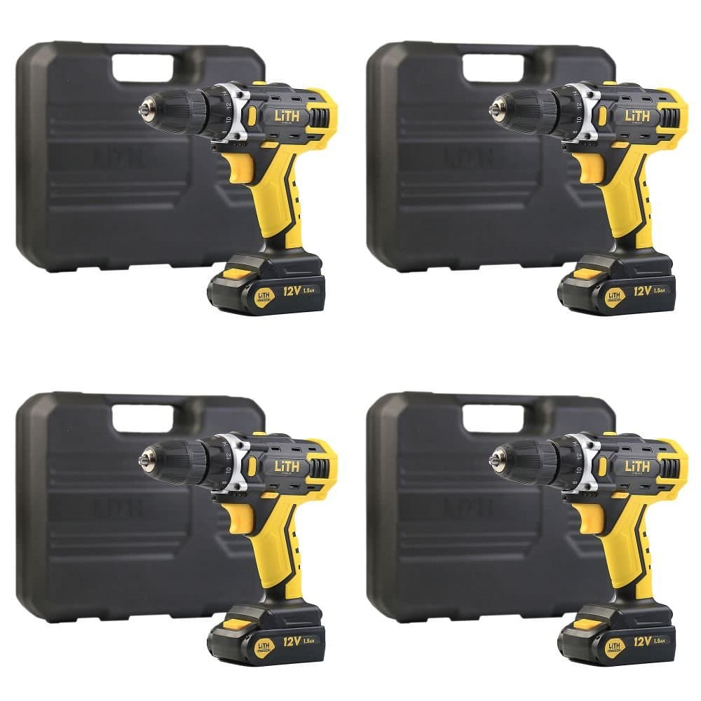 Kit com 4 Parafusadeira Furadeira 38 Pol a Bateria 12V com Maleta e Acessorios LITH-K8846